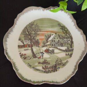 Vintage Currier and Ives plate Homestead in Winter